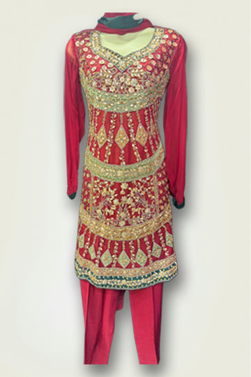 Pakistani Red Embroidery and Bead Work Women Outfit