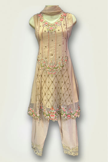 Pakistani Skin Embroidery and Bead Work Women Outfit