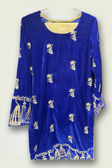 Pakistani Blue Velvet Embroidery Work Women Outfit