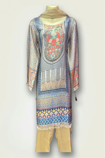 Pakistani blue Silk Printed Women Outfit