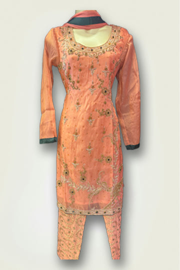 Pakistani Orange Embroidery and Bead Work Women Outfit