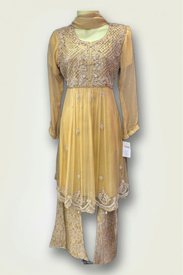 Pakistani Light Yellow Bead work Women Outfit