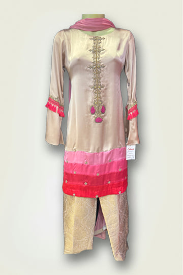 Pakistani Skin and Pink Embroidery Women Outfit
