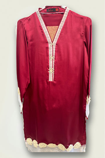 Pakistani Red Silk Patch work Women Outfit