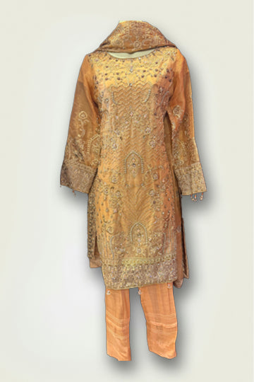 Pakistani Golden Embroidery and Bead Work Women Outfit