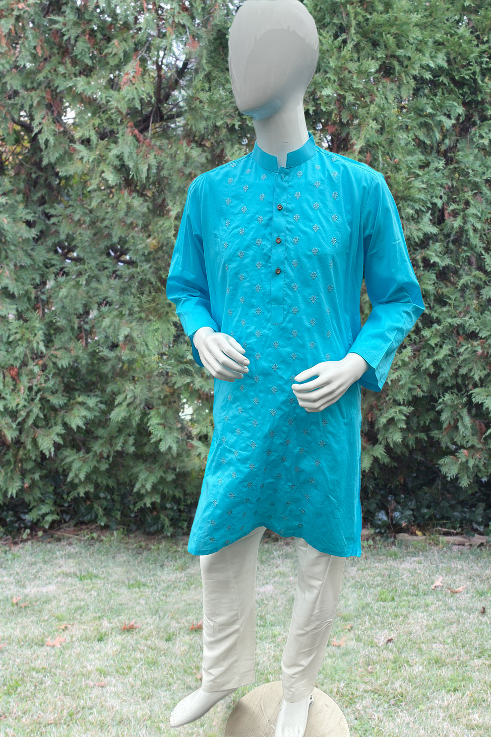 Aqua Embroidered Men's Kurta