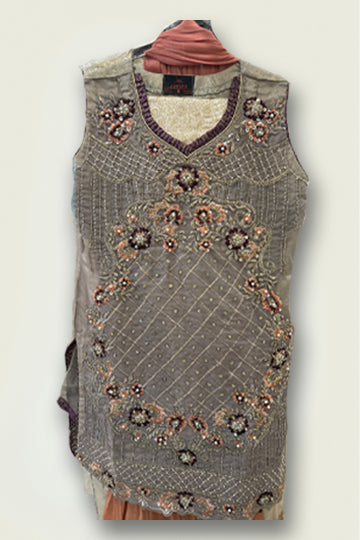 Pakistani Gray Embroidery and Bead work Women Outfit