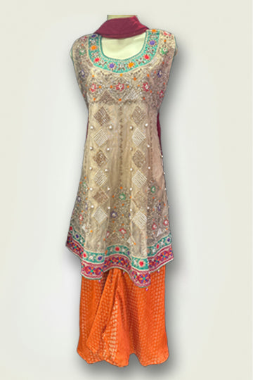 Pakistani Light Yellow Embroidery and Bead work Women Outfit