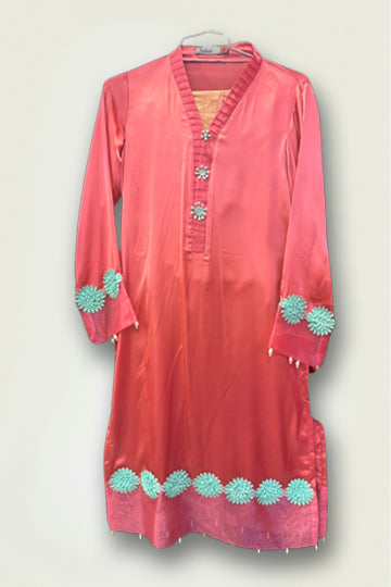 Pakistani pink Silk Patch Work Printed Women Outfit