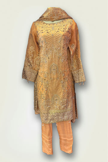 Pakistani Golden Bead work Embroidery Women Outfit