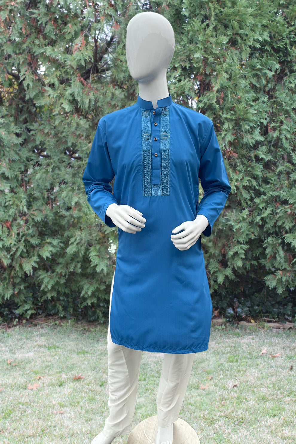 Dark Blue Wash and Wear Embroidered Men's Kurta