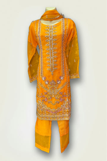 Pakistani Orange Bead work Embroidery Women Outfit