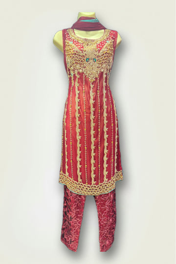 Pakistani Red Embroidery and bead Work Women Outfit