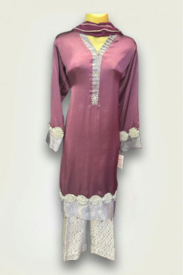Pakistani Maroon Tissue Patch and Bead Work Women Outfit