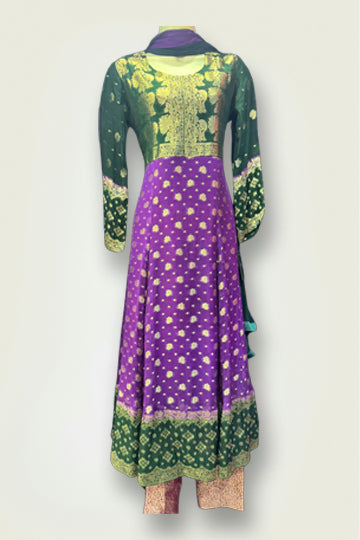 Pakistani Purple and Green Embroidery Frock Women Outfit