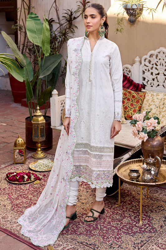 White Long Kameez Pajama With Dupatta Pakistani Eid Dress