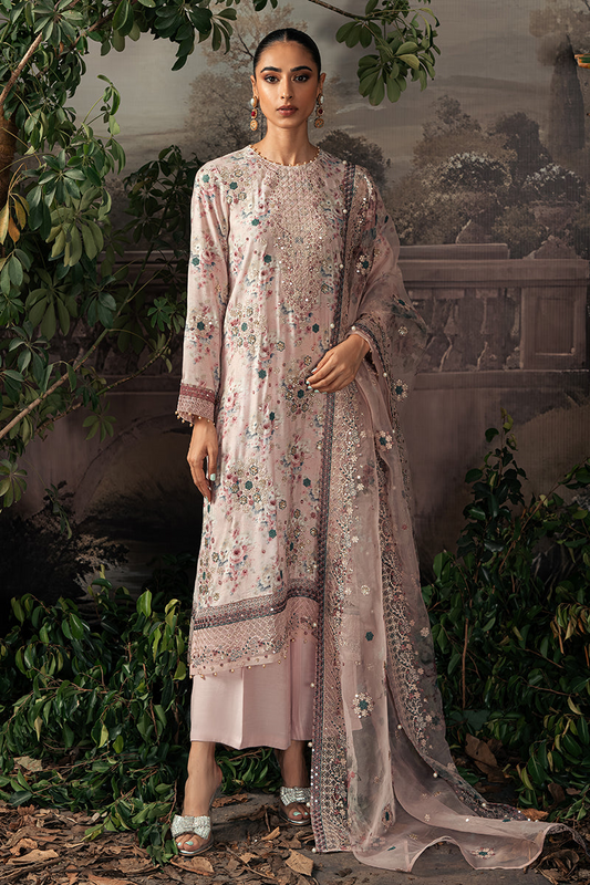 Pakistani Pink Carnation-3pc Silk Embroidered Suit