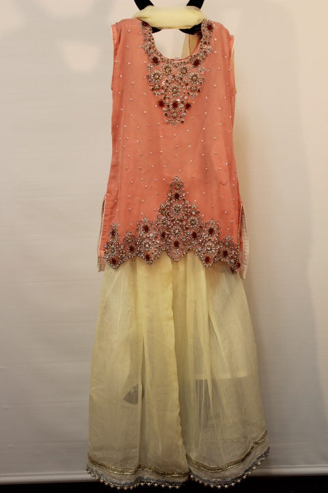 Pakistani Peach Embellished Kids Gharara