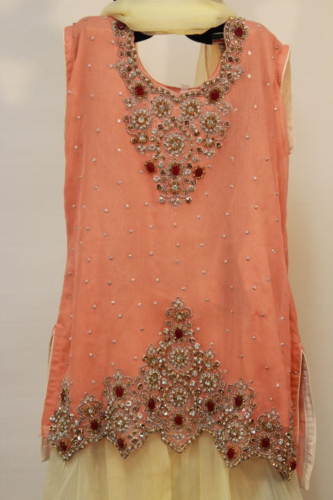 Pakistani Peach Embellished Kids Gharara