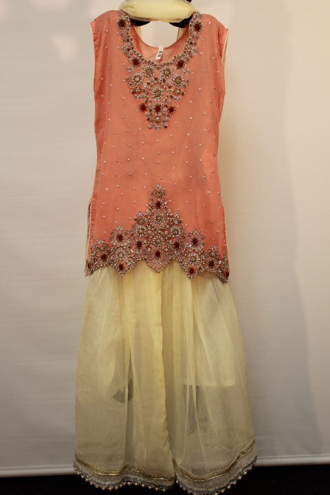 Pakistani Peach Embellished Kids Gharara