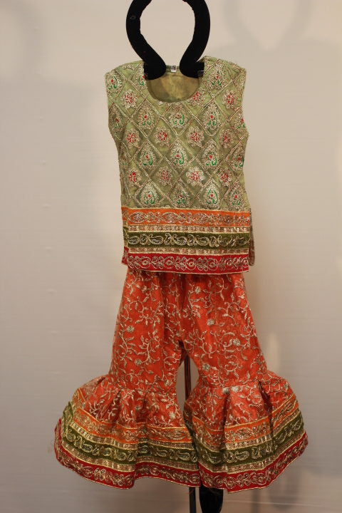 Pakistani Lime Red Embellished Kids Gharara