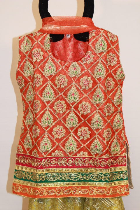 Pakistani Red Lime Embellished Gharara