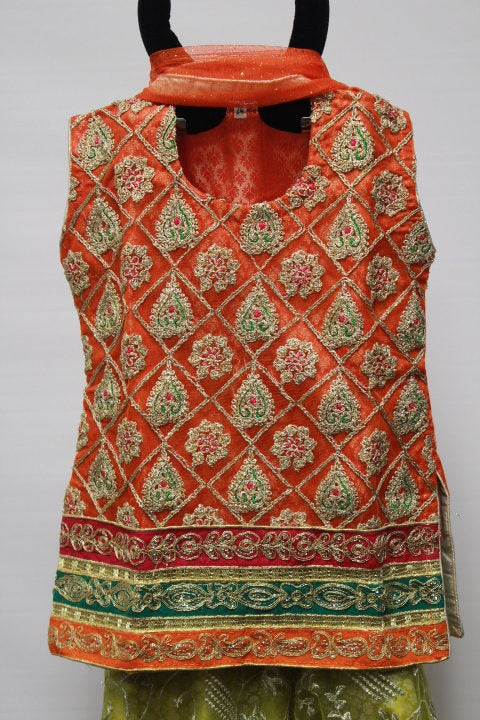 Pakistani Red Lime Embellished Gharara