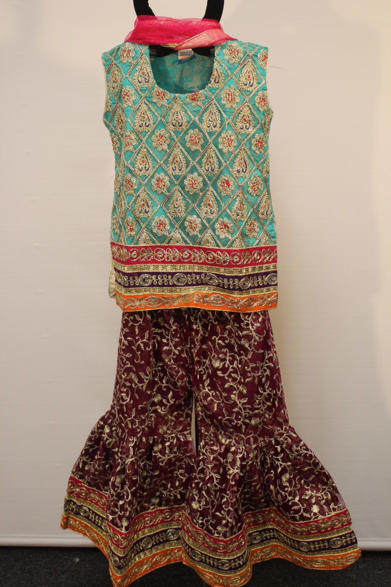 Pakistani Purple Embellished Kids Gharara