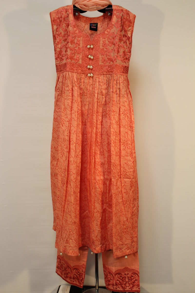 Pakistani Embroidered Orange Dress