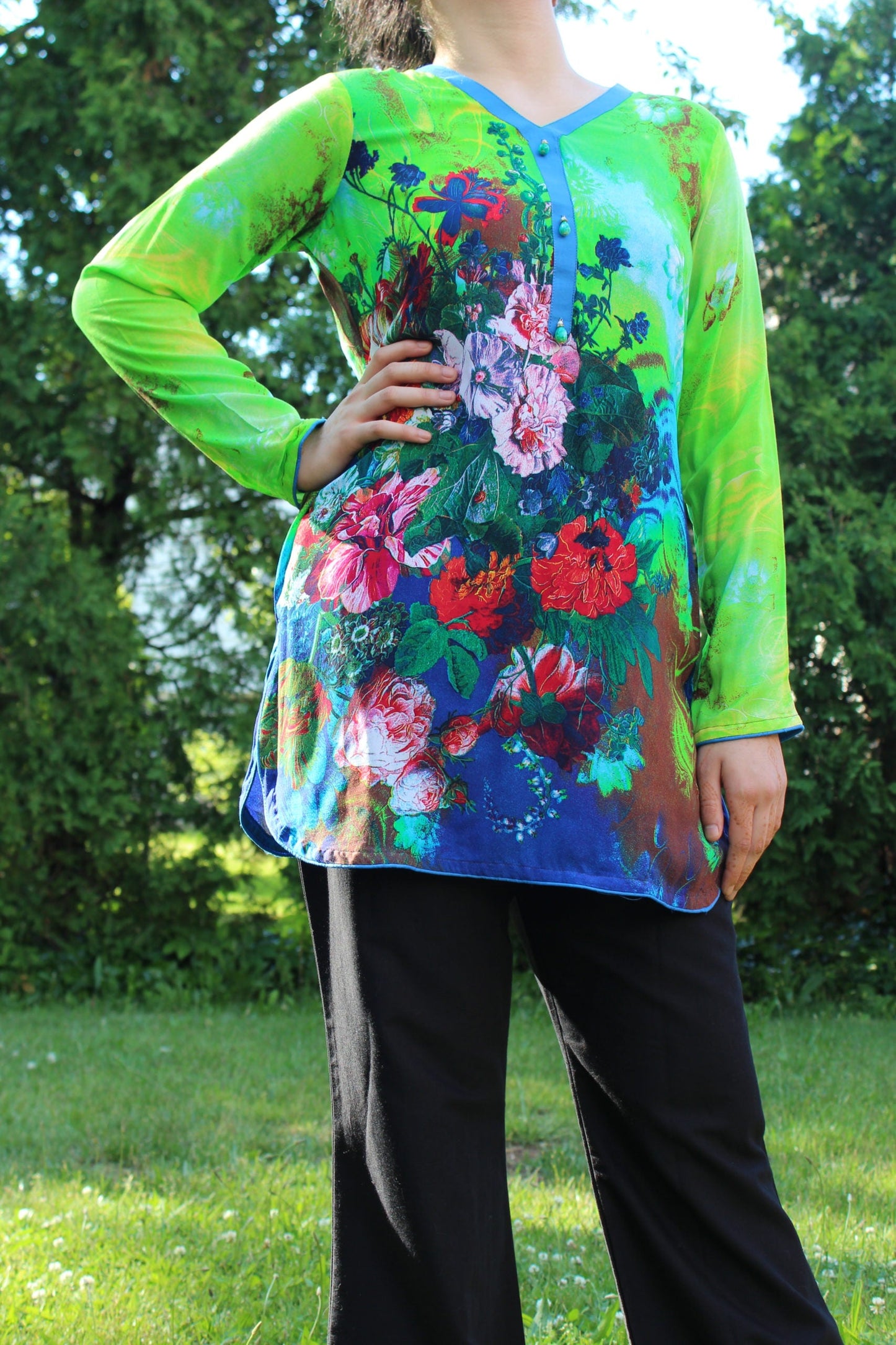 Pakistani Printed Tropical Green Kurti
