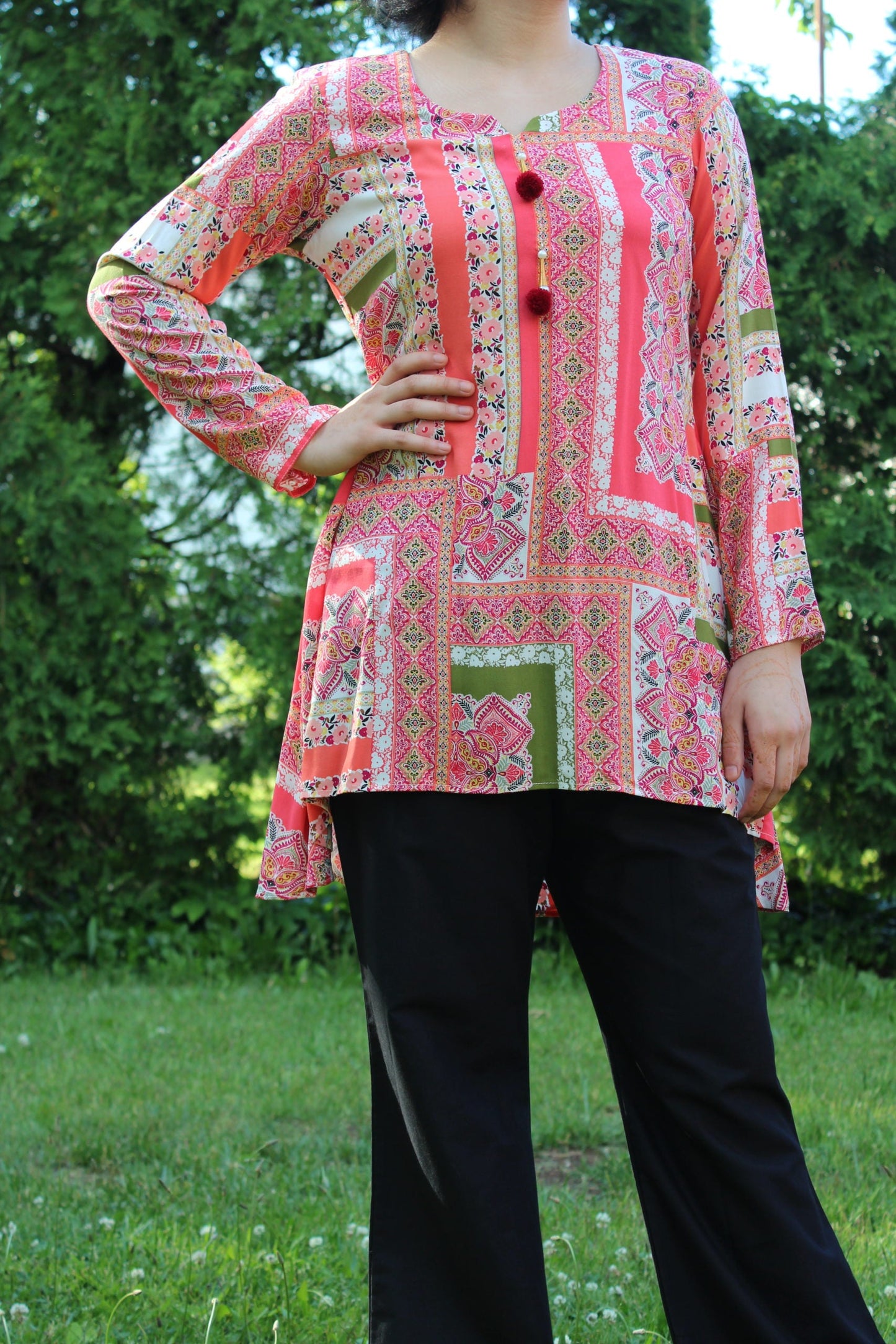 Pakistani Printed Lava Red Kurti