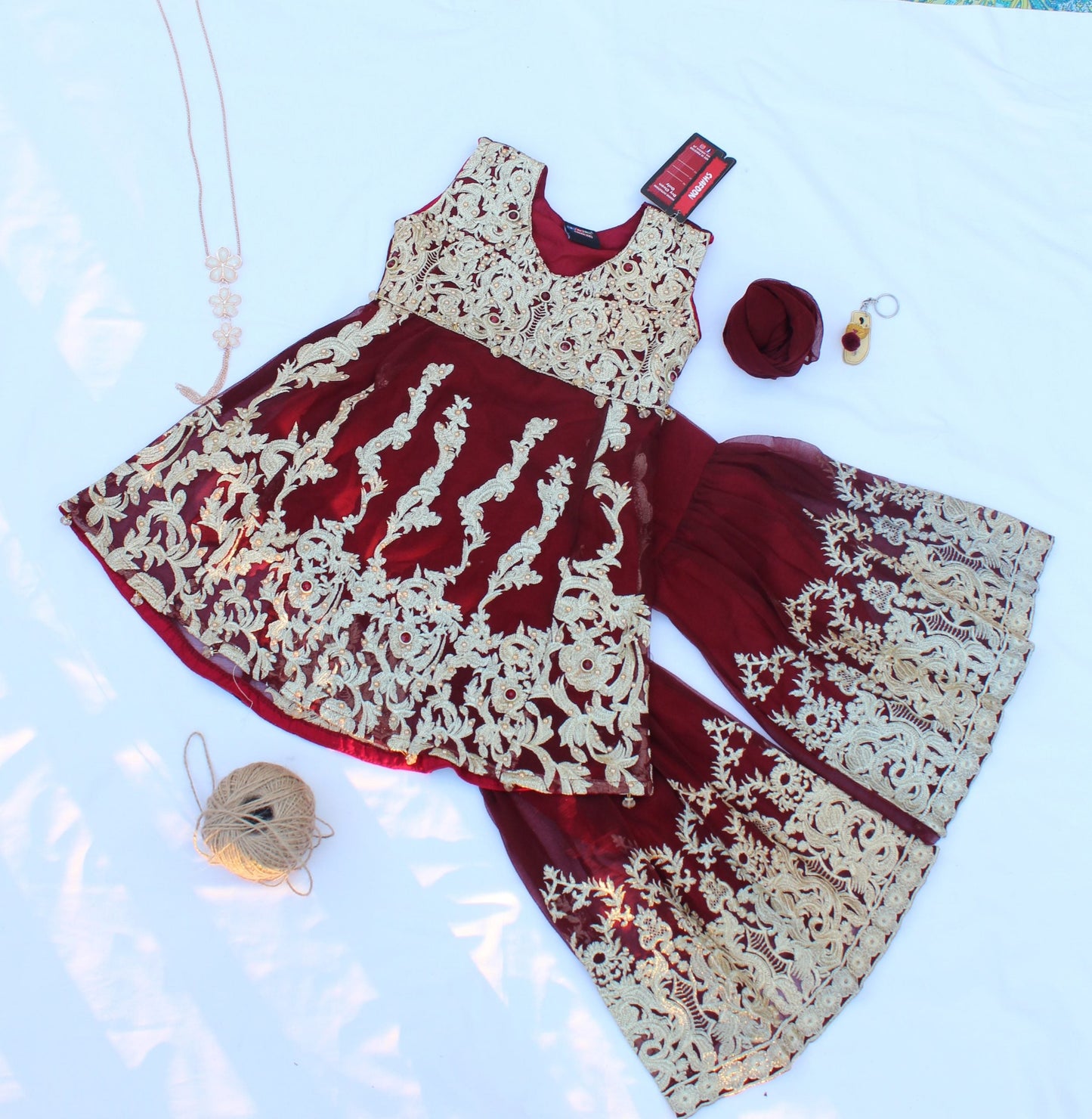 Pakistani Red Embellished Kids Gharara