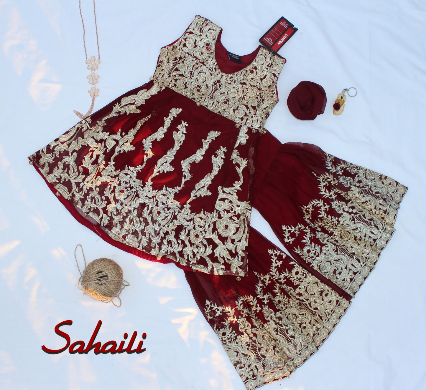 Pakistani Red Embellished Kids Gharara