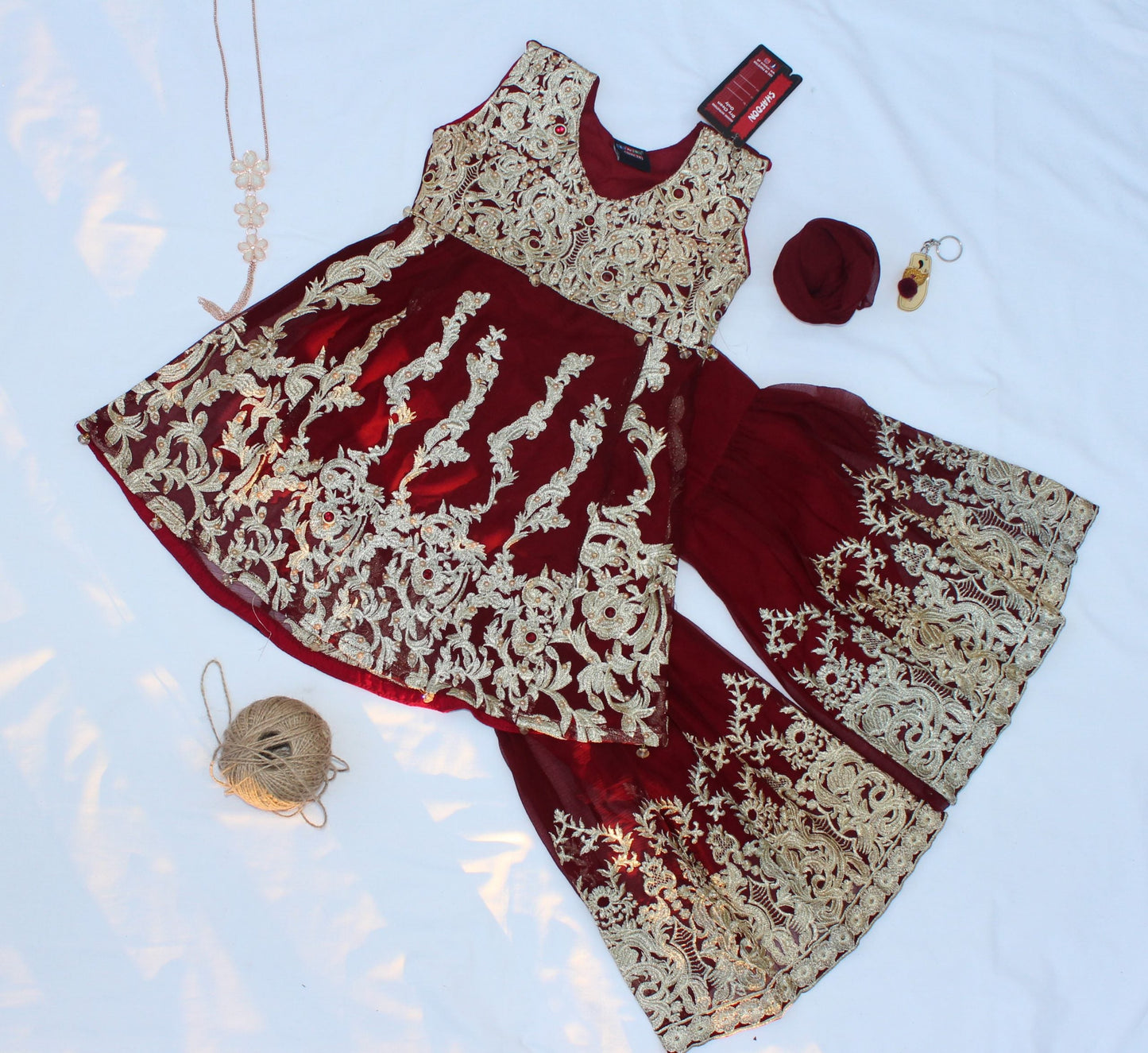 Pakistani Red Embellished Kids Gharara
