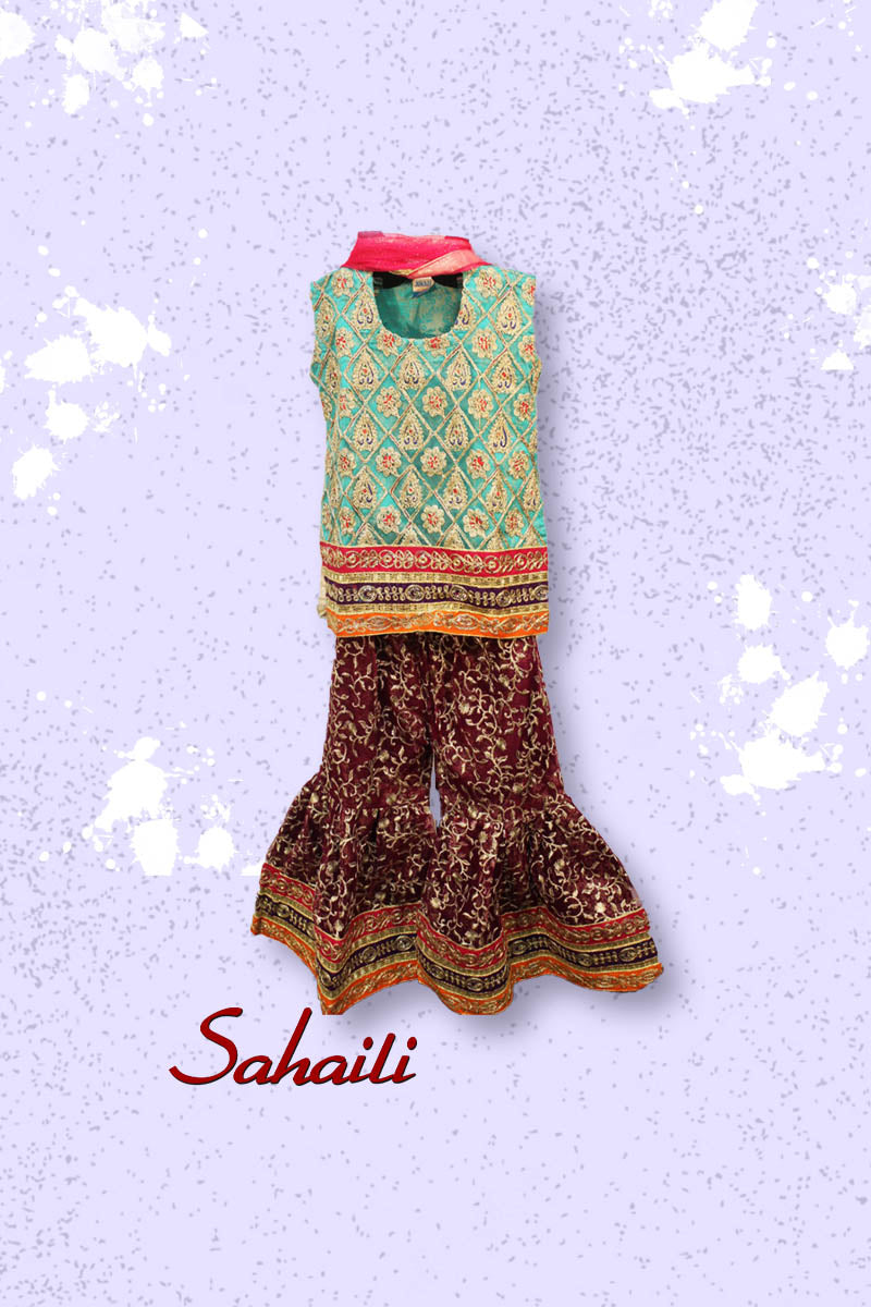 Pakistani Purple Embellished Kids Gharara