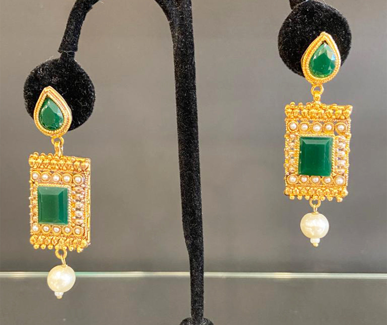 Pakistani Square Gold Earrings