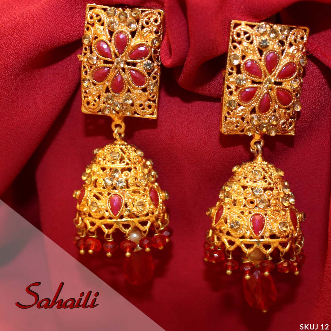 Pakistani Red Jhumka Earrings