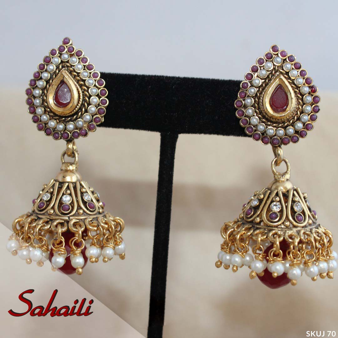 Pakistani plum Jumki Earrings