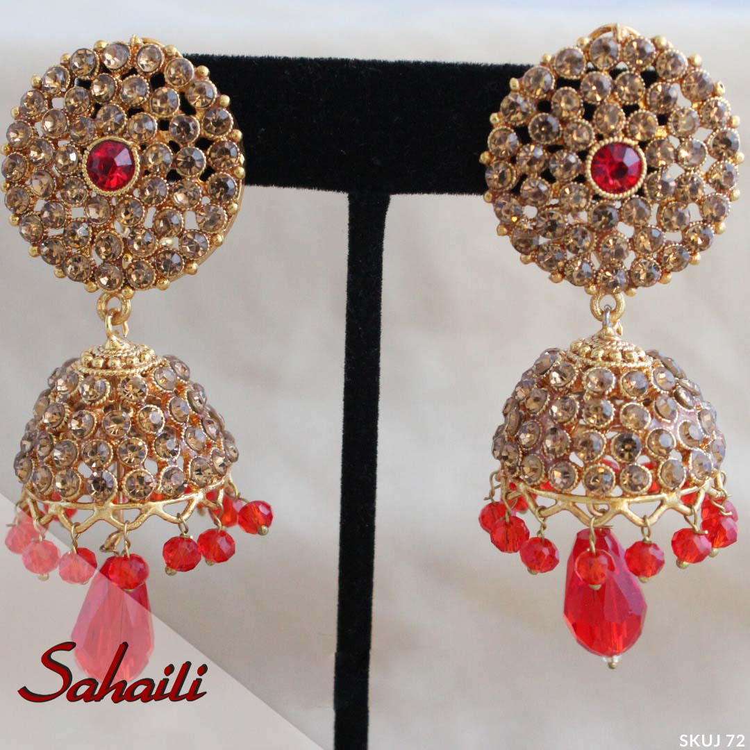 Pakistani Red Jhumka Earrings