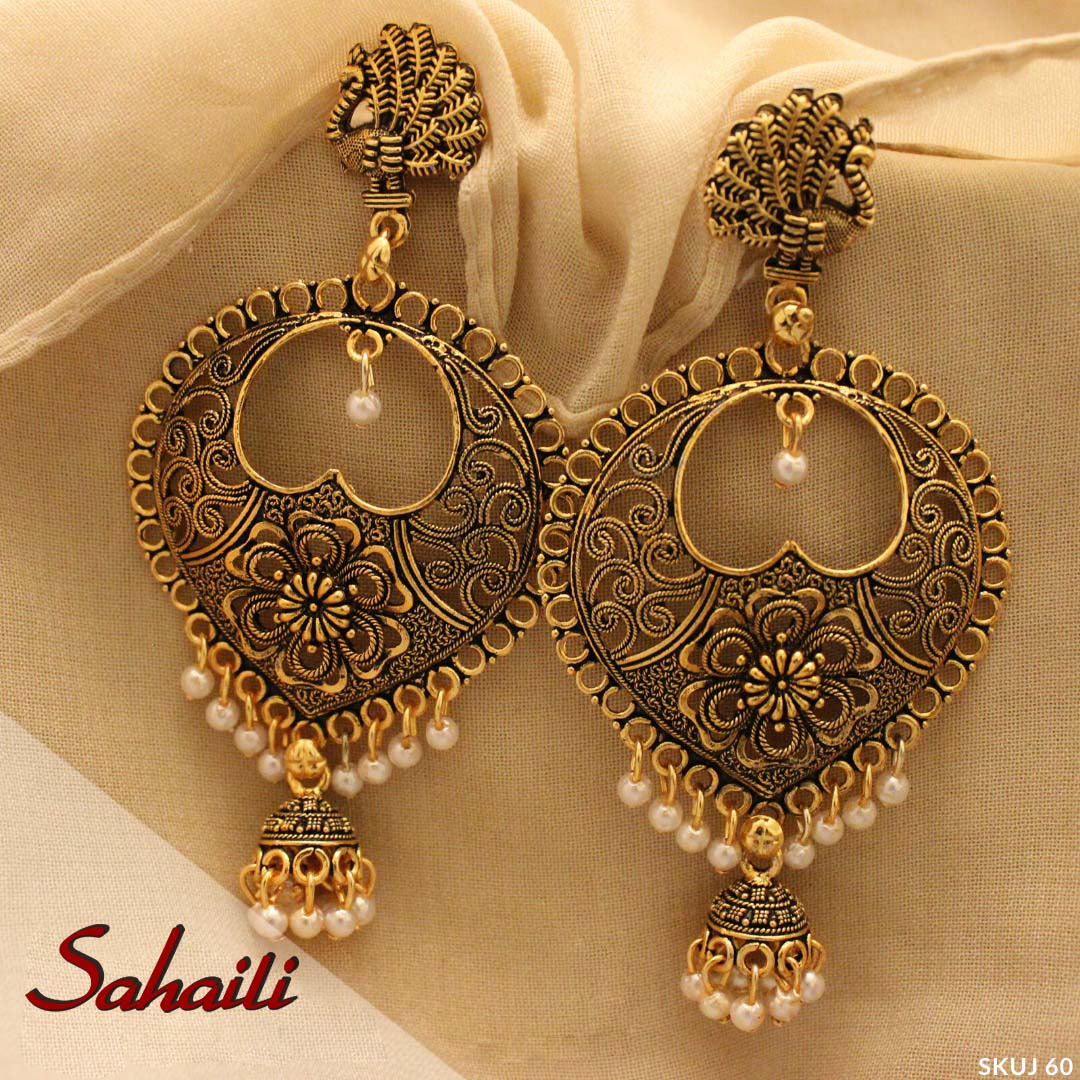 Pakistani Golden Peacock Earrings