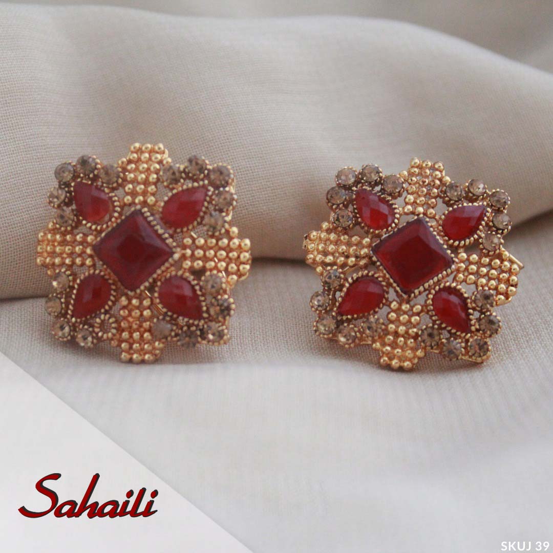 Pakistani Red Gold Studs