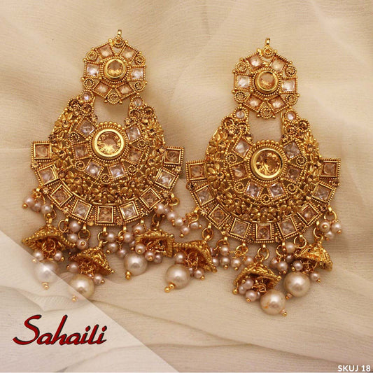Pakistani White Gold Chandbali Earrings