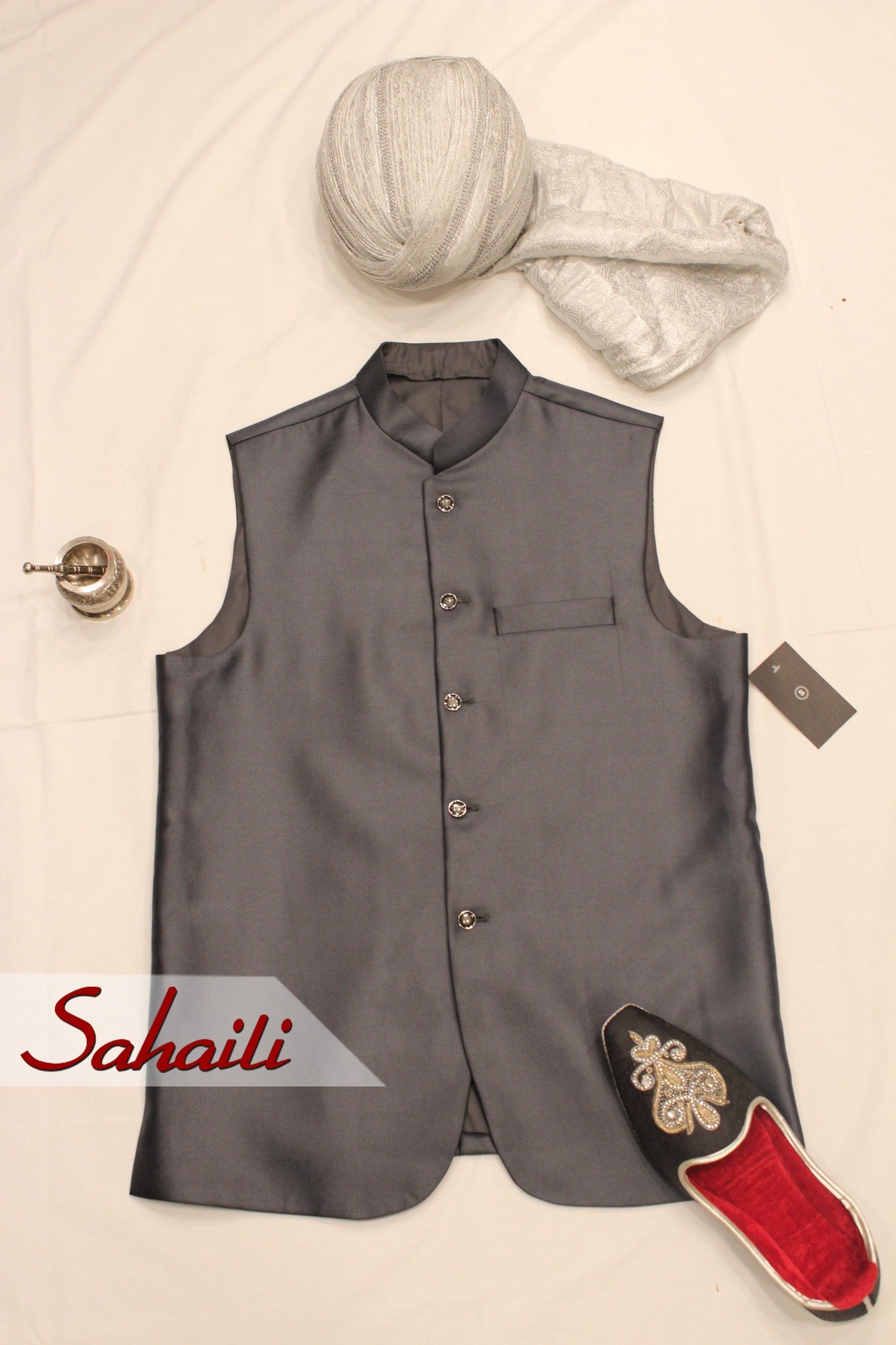 Pakistani Steel Gray Men Waist Coat