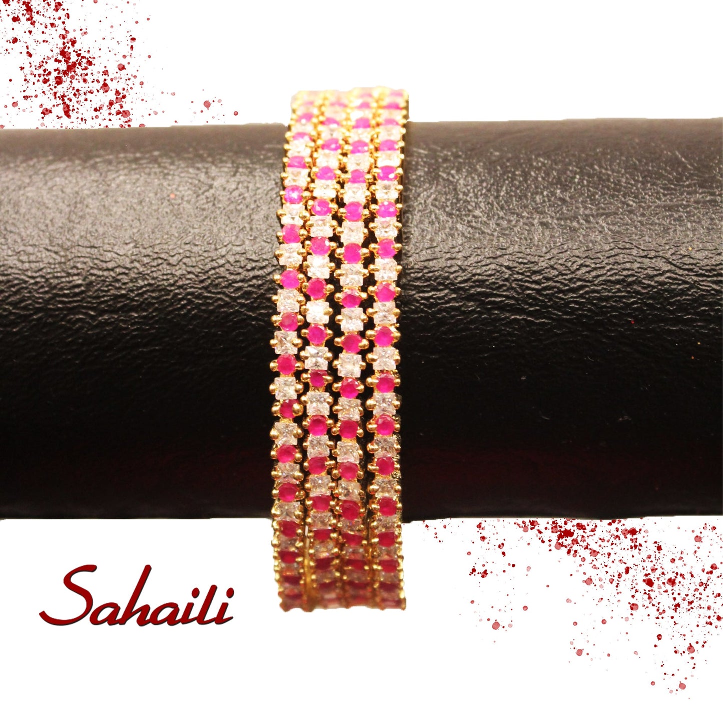 Pakistani Sterling Silver Zirconia Ruby Bangles