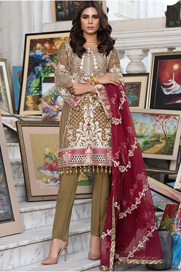 Pakistani Embroidered Dark Brown Chiffon Outfit