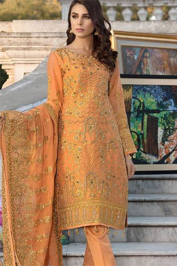 Pakistani Embroidered Orange Chiffon Outfit