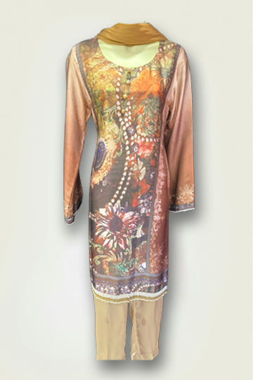 Pakistani Peach Silk Printed Women Outfit