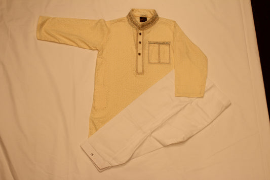 Elegant Beige Embroidered Kids Kurta