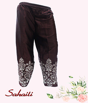 Pakistani Silk Brown Embroidered Trouser