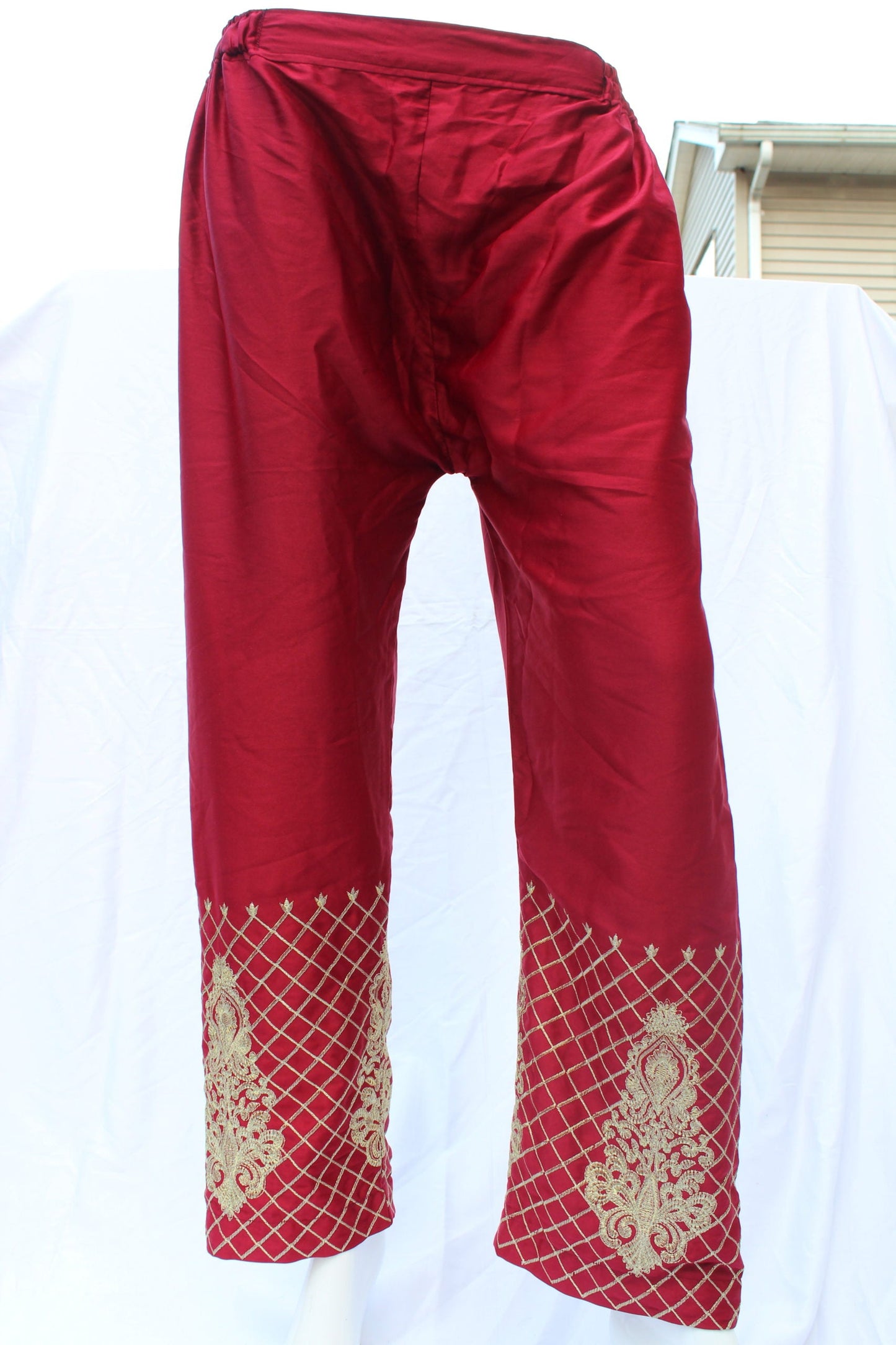 Pakistani Silk Red & Golden Embellished Pants